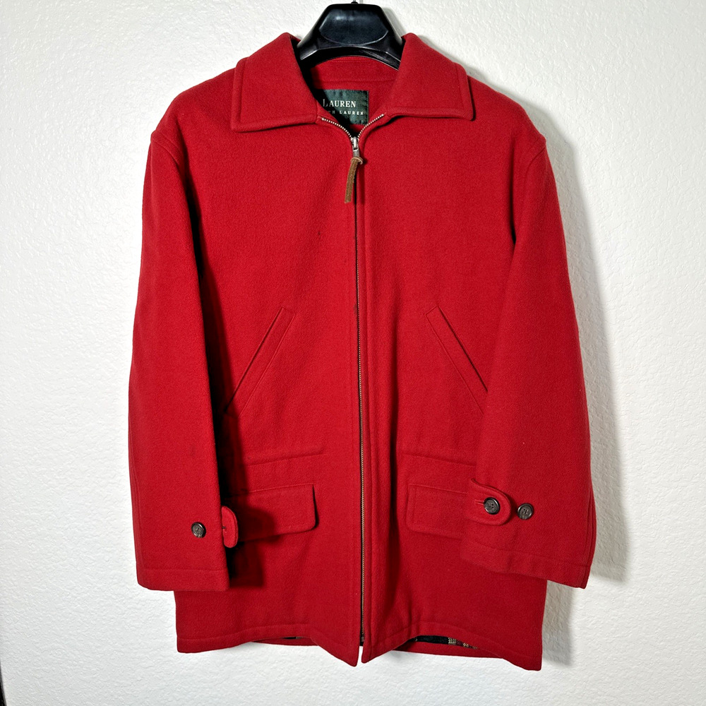 Lauren Ralph Lauren Women’s S Red 100% Wool Coat Y2K 90s Style Plaid Lined